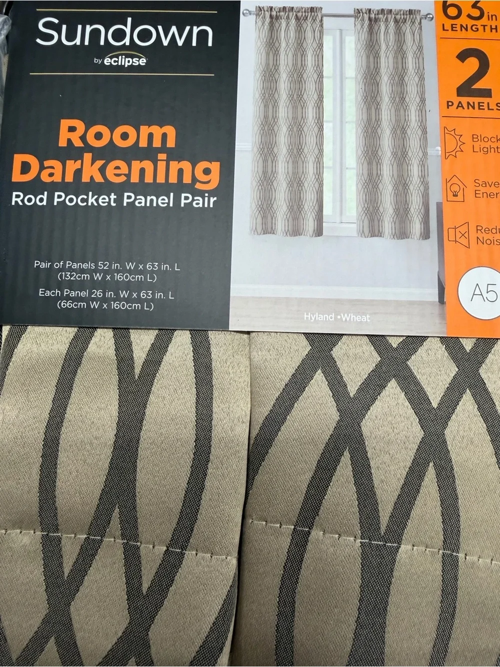 Sundown Eclipse Room Darkening Curtains 2 Panels 52x63 Highland Wheat